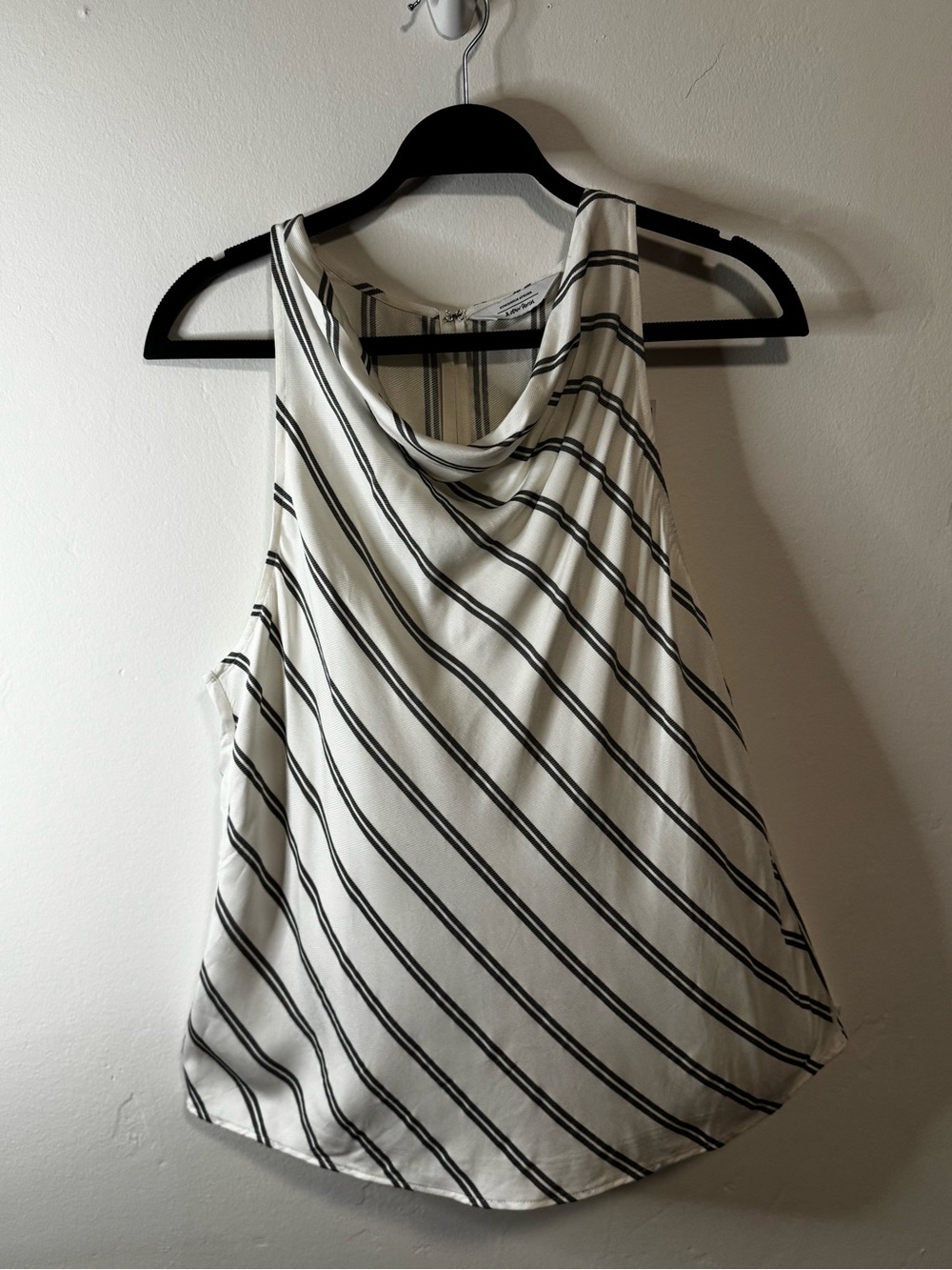 & Other Stories White and Black Diagonal Stripe Cowl Neck Tank